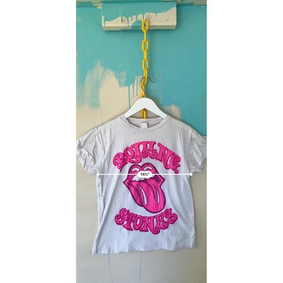 MadeWorn Rolling Stones T-Shirt Pink Tongue Logo thrash Sz S Distressed Rock Tee - Picture 5 of 7